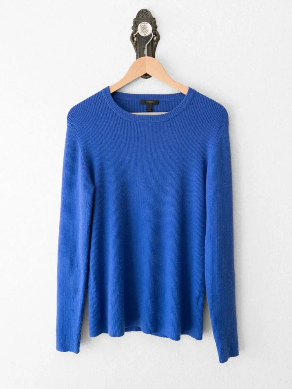J Crew Merino Wool Blend Ribbed Sweater L Blue Long Sleeve Lightweight Knit